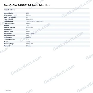 BenQ GW2490C 24 Inch Monitor