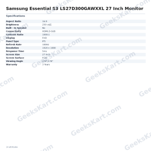 Samsung Essential S3 LS27D300GAWXXL 27 Inch Monitor