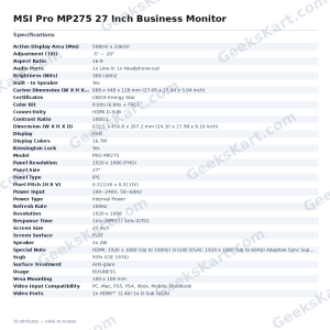 MSI Pro MP275 27 Inch Business Monitor