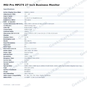 MSI Pro MP275 27 Inch Business Monitor