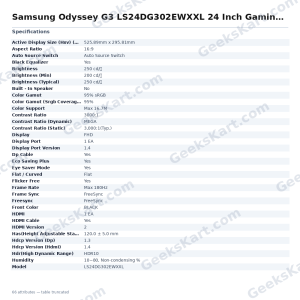 Samsung Odyssey G3 LS24DG302EWXXL 24 Inch Gaming Monitor