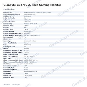 Gigabyte GS27FC 27 Inch Gaming Monitor
