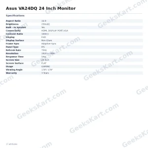 Asus VA24DQ 24 Inch Monitor