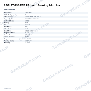 AOC 27G11ZE2 27 Inch Gaming Monitor