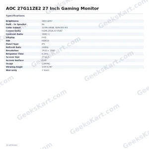 AOC 27G11ZE2 27 Inch Gaming Monitor
