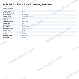 MSI MAG 275F 27 Inch Gaming Monitor