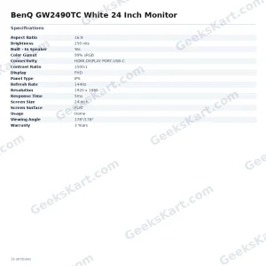 BenQ GW2490TC White 24 Inch Monitor