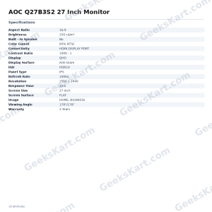 AOC Q27B3S2 27 Inch Monitor