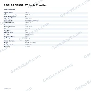 AOC Q27B3S2 27 Inch Monitor