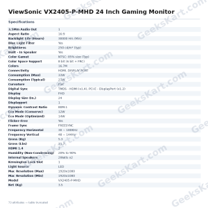 ViewSonic VX2405-P-MHD 24 Inch Gaming Monitor