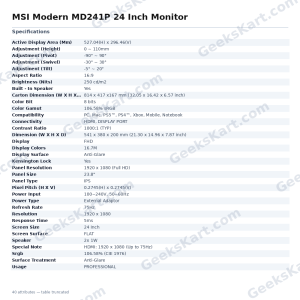 MSI Modern MD241P 24 Inch Monitor