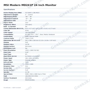 MSI Modern MD241P 24 Inch Monitor