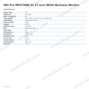 MSI Pro MP273QW E2 27 Inch White Business Monitor