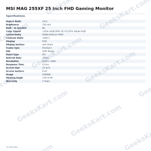 MSI MAG 255XF 25 Inch FHD Gaming Monitor