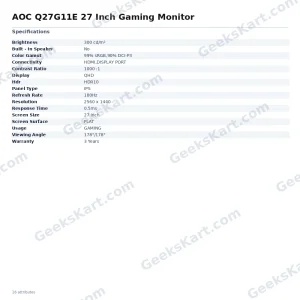 AOC Q27G11E 27 Inch Gaming Monitor