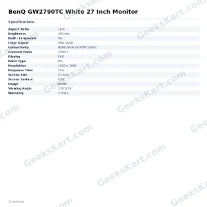 BenQ GW2790TC White 27 Inch Monitor