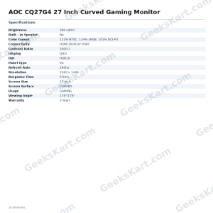 AOC CQ27G4 27 Inch Curved Gaming Monitor