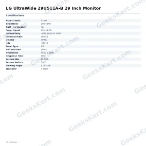 LG UltraWide 29U511A-B 29 Inch Monitor