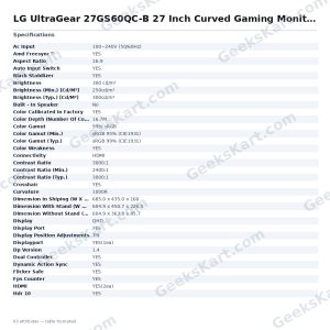 LG UltraGear 27GS60QC-B 27 Inch Curved Gaming Monitor