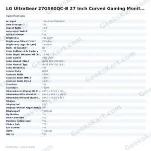 LG UltraGear 27GS60QC-B 27 Inch Curved Gaming Monitor