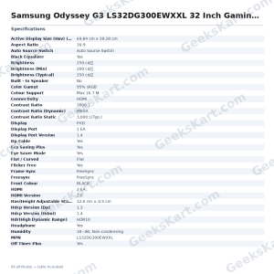 Samsung Odyssey G3 LS32DG300EWXXL 32 Inch Gaming Monitor