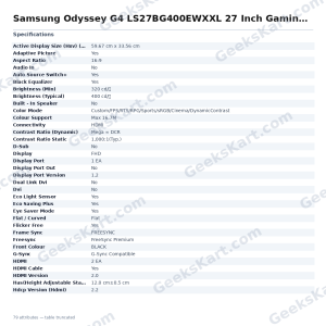 Samsung Odyssey G4 LS27BG400EWXXL 27 Inch Gaming Monitor
