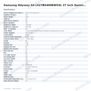 Samsung Odyssey G4 LS27BG400EWXXL 27 Inch Gaming Monitor