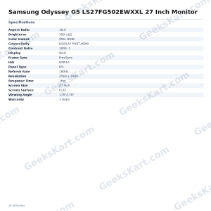 Samsung Odyssey G5 LS27FG502EWXXL 27 Inch Monitor