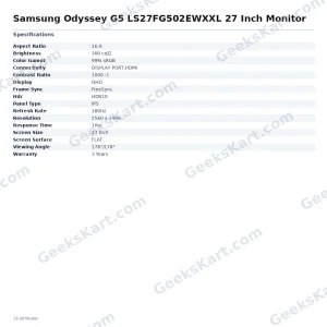 Samsung Odyssey G5 LS27FG502EWXXL 27 Inch Monitor