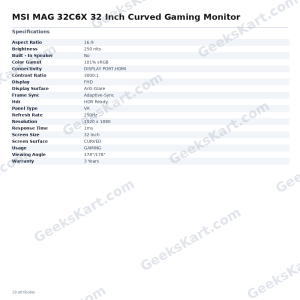 MSI MAG 32C6X 32 Inch Curved Gaming Monitor