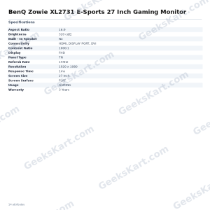 BenQ Zowie XL2731 E-Sports 27 Inch Gaming Monitor