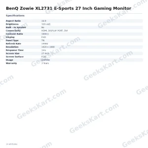 BenQ Zowie XL2731 E-Sports 27 Inch Gaming Monitor