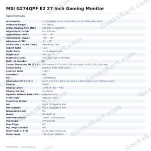 MSI G274QPF E2 27 Inch Gaming Monitor