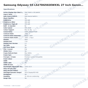 Samsung Odyssey G5 LS27DG502EWXXL 27 Inch Gaming Monitor