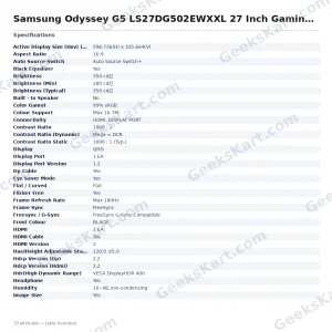 Samsung Odyssey G5 LS27DG502EWXXL 27 Inch Gaming Monitor