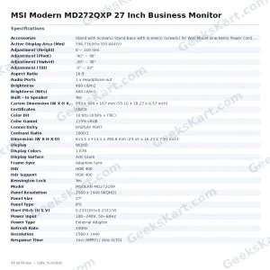 MSI Modern MD272QXP 27 Inch Business Monitor