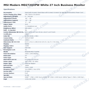 MSI Modern MD272QXPW White 27 Inch Business Monitor