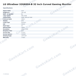 LG UltraGear 32G600A-B 32 Inch Curved Gaming Monitor
