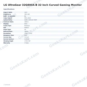 LG UltraGear 32G600A-B 32 Inch Curved Gaming Monitor