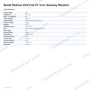 BenQ Mobiuz EX271Q 27 Inch Gaming Monitor