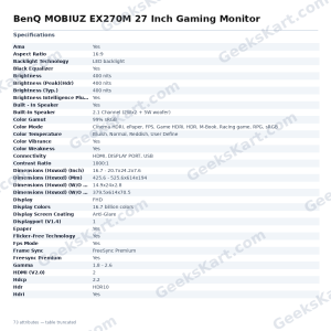 BenQ MOBIUZ EX270M 27 Inch Gaming Monitor
