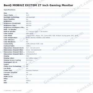 BenQ MOBIUZ EX270M 27 Inch Gaming Monitor