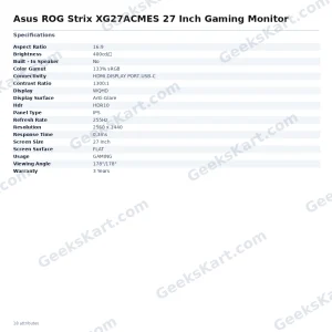 Asus ROG Strix XG27ACMES 27 Inch Gaming Monitor