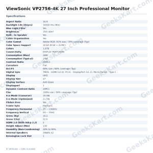ViewSonic VP2756-4K 27 Inch Professional Monitor