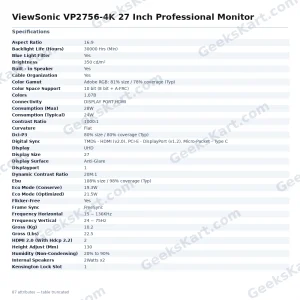 ViewSonic VP2756-4K 27 Inch Professional Monitor