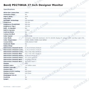 BenQ PD2706UA 27 Inch Designer Monitor