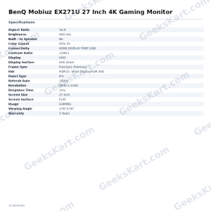 BenQ Mobiuz EX271U 27 Inch 4K Gaming Monitor