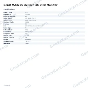 BenQ MA320U 32 Inch 4K UHD Monitor