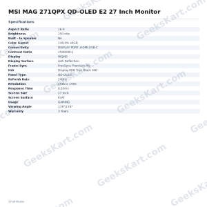 MSI MAG 271QPX QD-OLED E2 27 Inch Monitor