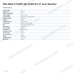 MSI MAG 271QPX QD-OLED E2 27 Inch Monitor